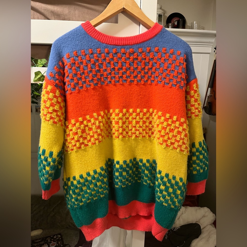 Vintage Chunky Color Block Knit Sweater